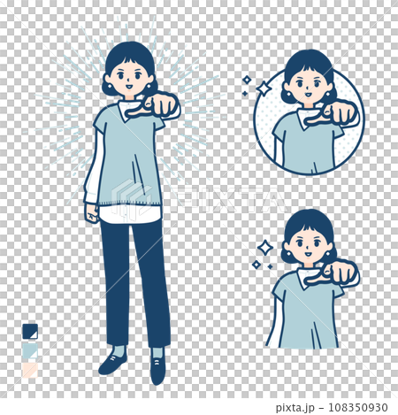 穿著針織背心指向前方的女人的插圖 108350930