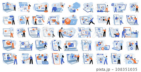 Digital marketing vector illustration. The rise e commerce has led to surge in digital marketing strategies Digital marketing campaigns leverage social media channels to reach and engage audiences 108351035