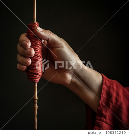 Woman's hand with spindle and yarn Woman's hand with spindle and yarn 108351210