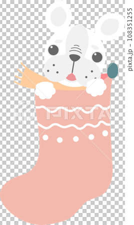 merry christmas and happy new year with cute dog in sock, flat png transparent element cartoon character design 108351255
