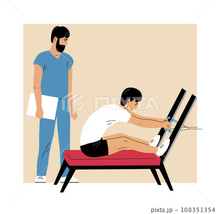 Man patient doing exercises under the supervision of a doctor Man patient doing exercises under the supervision of a doctor 108351354