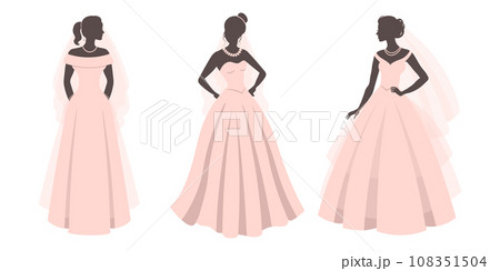 Set of brides in pink wedding dresses, silhouettes. Luxurious wedding dresses for brides. Illustration, vector Set of brides in pink wedding dresses, silhouettes. Luxurious wedding dresses for brides. Illustration, vector 108351504