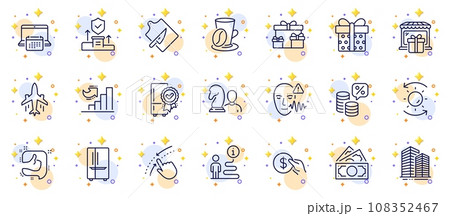 Outline set of Sun protection, Surprise boxes and Money line icons for web app. Include Plane, Chess, Security agency pictogram icons. Payment, Swipe up, Like signs. Gift box. Vector Outline set of Sun protection, Surprise boxes and Money line icons for web app. Include Plane, Chess, Security agency pictogram icons. Payment, Swipe up, Like signs. Gift box. Vector 108352467