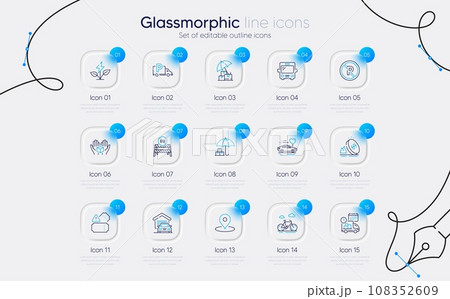 Set of Eu close borders, Pin and Bus line icons for web app. Garage, Eco power, Bike icons. Truck parking, Delivery, Hold box signs. Honeymoon travel, No parking, Gas price. Vector Set of Eu close borders, Pin and Bus line icons for web app. Garage, Eco power, Bike icons. Truck parking, Delivery, Hold box signs. Honeymoon travel, No parking, Gas price. Vector 108352609
