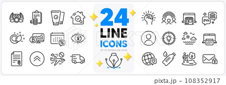 Icons set of Swipe up, Business vision and Paint brush line icons pack for app with Cancel flight, Inspect, Sunscreen thin outline icon. Truck delivery, World brand, Headshot pictogram. Vector Icons set of Swipe up, Business vision and Paint brush line icons pack for app with Cancel flight, Inspect, Sunscreen thin outline icon. Truck delivery, World brand, Headshot pictogram. Vector 108352917