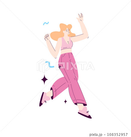 Happy Woman Character Rejoicing and Cheering with Confetti Vector Illustration Happy Woman Character Rejoicing and Cheering with Confetti Vector Illustration 108352957
