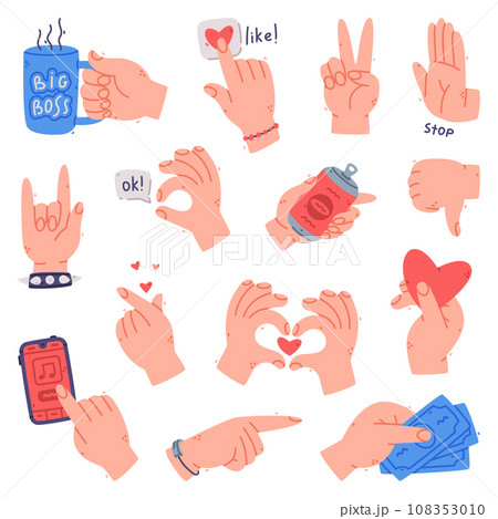 Human Hands Gestures and Different Actions Vector Set Human Hands Gestures and Different Actions Vector Set 108353010