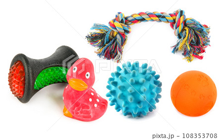 Set of dog toys isolated on white. Collage. Wide photo. Set of dog toys isolated on white. Collage. Wide photo. 108353708