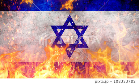 Israel flag on fire with sparks, concept. War in the Middle East. Hamas attacks Israel 108353785