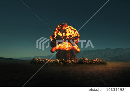 Nuclear explosion in the desert. Nuclear weapon. Weapons of mass destruction. H-bomb 108353924