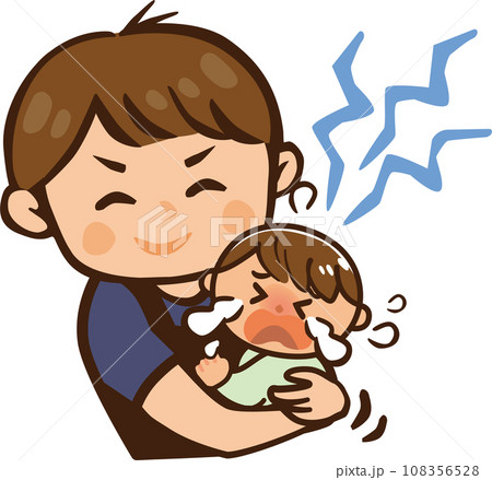 泣き止まない赤ちゃんをあやす男性のイラスト 108356528
