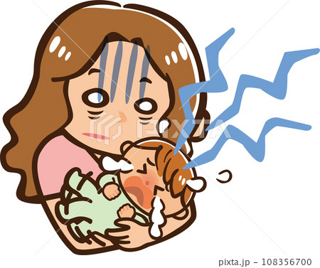 泣き止まない赤ちゃんを抱っこしている疲れ果てた女性のイラスト 泣き止まない赤ちゃんを抱っこしている疲れ果てた女性のイラスト 108356700