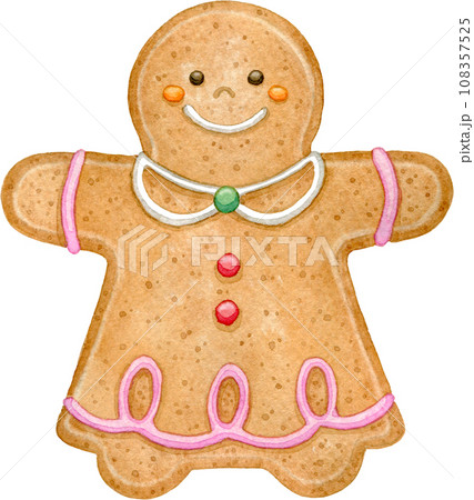 ジンジャーブレッドマンクッキー(女の子)の水彩イラスト ジンジャーブレッドマンクッキー(女の子)の水彩イラスト 108357525