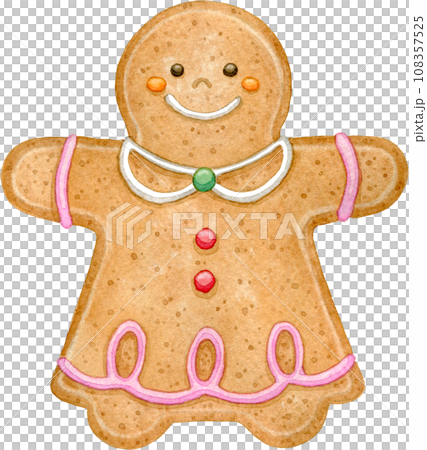 ジンジャーブレッドマンクッキー(女の子)の水彩イラスト ジンジャーブレッドマンクッキー(女の子)の水彩イラスト 108357525