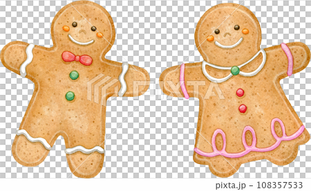 薑餅人餅乾水彩插畫（一對） 108357533