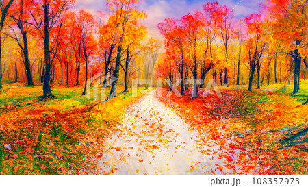 紅葉した森の小径のイラスト 108357973