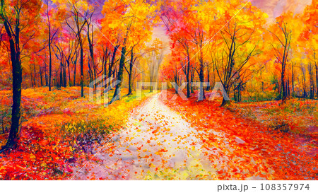 紅葉した森の小径のイラスト 108357974