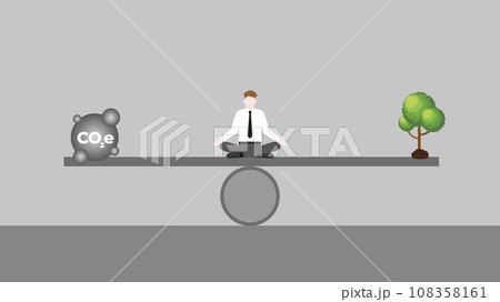 Balance of tree and pollution on seesaw beam. ESG and green business policy concept of net zero emission 108358161
