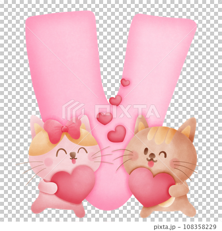 Kawaii cat alphabet for valentine a to z - Stock Illustration