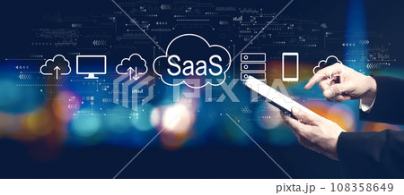 SaaS - software as a service concept with businessman using a tablet computer 108358649
