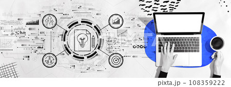 Idea of success theme with person using a laptop Idea of success theme with person using a laptop 108359222