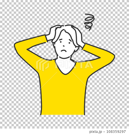 考え事をして悩む様子のカジュアルな男性のイメージイラスト 108359297