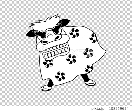 一人立ち獅子舞のシンプルな線画イラスト 108359634