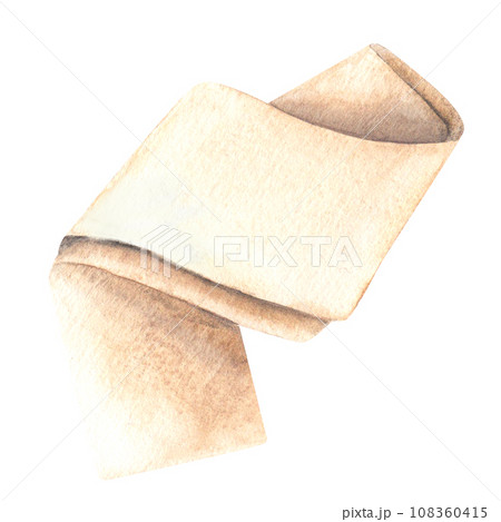 Watercolor illustration of fitness rubber band, elastic band. pink ribbon folded on white background, isolated object 108360415