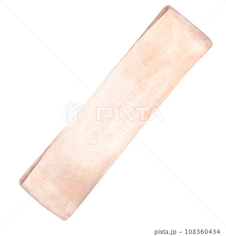 Watercolor illustration of fitness rubber band, elastic band. pink ribbon folded on white background, isolated object 108360434
