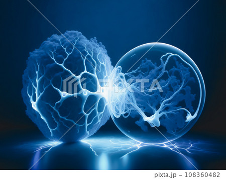 青い背景に、再生医療や細胞、バイオテクノロジーイメージ。生成AI 108360482