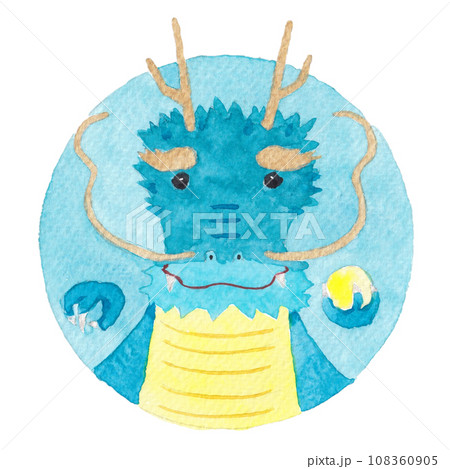 円の中に描いた青色の龍 円の中に描いた青色の龍 108360905