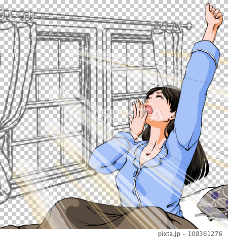 穿著睡衣打哈欠的年輕女子_僅上半身_晨光 108361276