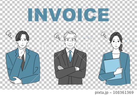 Set of 3 business people who are having trouble with the invoice system Set of 3 business people who are having trouble with the invoice system 108361369