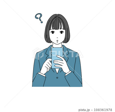 スマホを使用中疑問を持つ女子生徒 108361978