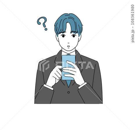 スマホを使用中疑問を持つ男子生徒 108361980