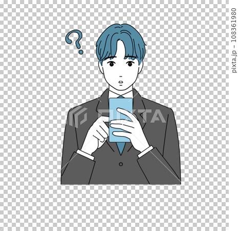 スマホを使用中疑問を持つ男子生徒 108361980