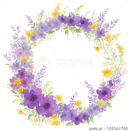 Purple and yellow flower wreath Purple and yellow flower wreath 108362788