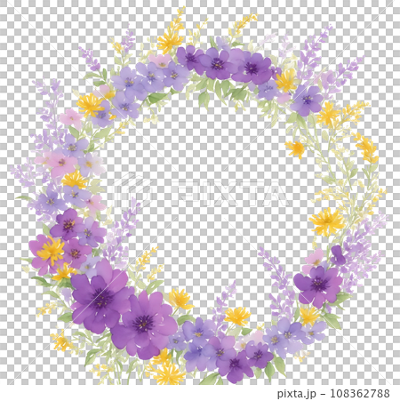 Purple and yellow flower wreath Purple and yellow flower wreath 108362788