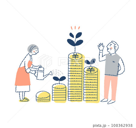 シニアカップルがお金をコツコツと増やしているイメージ 108362938