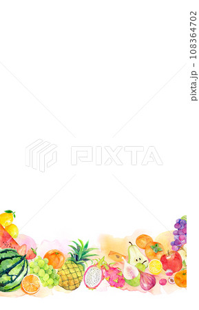 カラフルなフルーツのフレーム　水彩イラスト 108364702