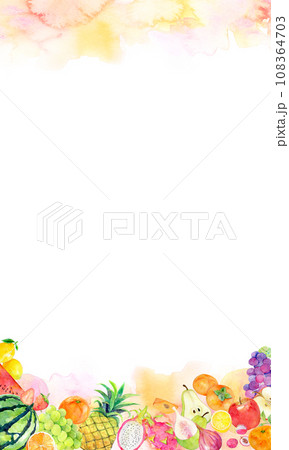 カラフルなフルーツのフレーム 水彩イラスト カラフルなフルーツのフレーム 水彩イラスト 108364703