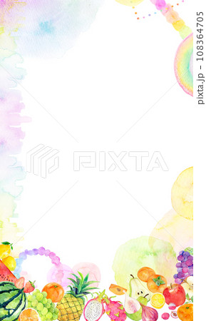 カラフルなフルーツのフレーム 水彩イラスト カラフルなフルーツのフレーム 水彩イラスト 108364705