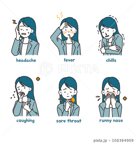 Illustrations of people with colds - young woman	 108364909