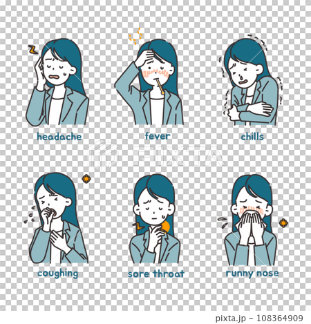 Illustrations of people with colds - young woman Illustrations of people with colds - young woman 108364909