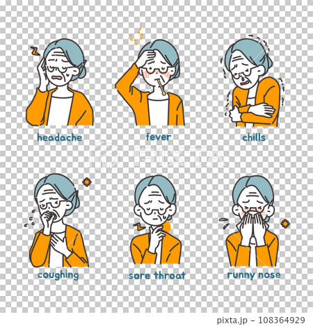 Illustrations of people with colds - elder woman 108364929