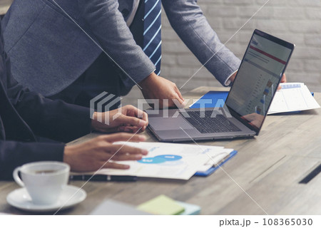 Business strategy team report chart, graph, infographic data analyze financial report plan. Hands team partner planning marketing finance statistics sale report with excel spreadsheet accountting 108365030