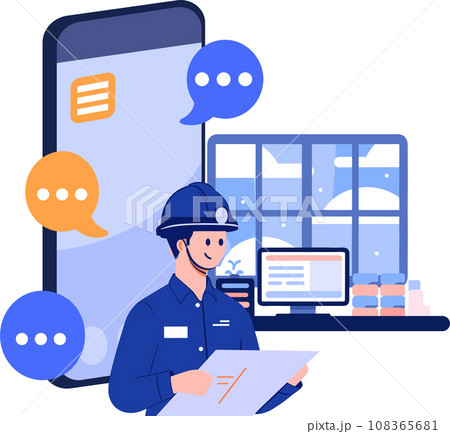 Hand Drawn Engineer or repairman character with smartphone in online repair concept in flat style 108365681