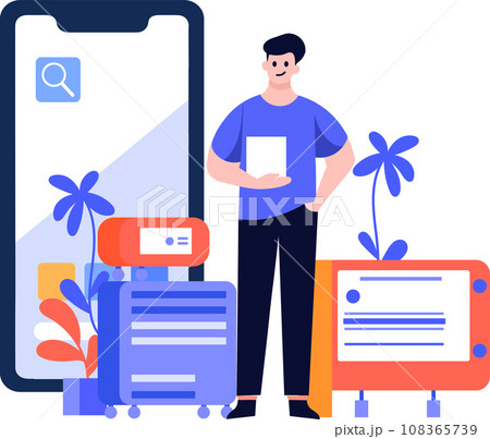 Hand Drawn Engineer or repairman character with smartphone in online repair concept in flat style 108365739