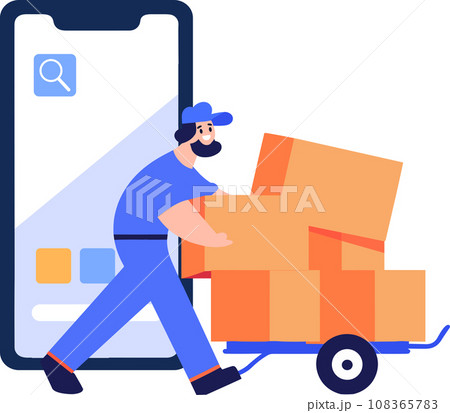 Hand Drawn Characters of delivery worker and customer In the concept of online delivery in flat style Hand Drawn Characters of delivery worker and customer In the concept of online delivery in flat style 108365783