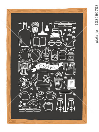 チョークで描いたコーヒーとカフェのイラストセット 108366708